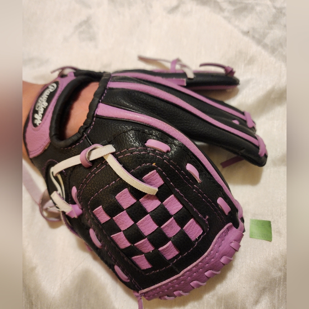 Rawlings 9" PL90PB Youth Black Pink T Ball Mitt Baseball Glove Left Hand Throw